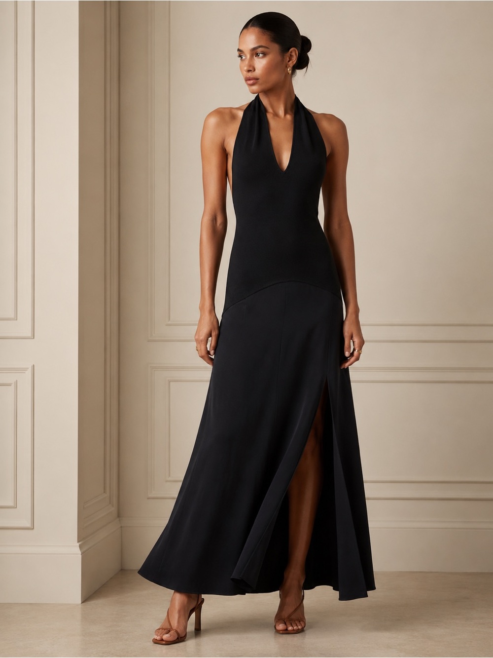 NWT SOLD OUT Reiss Rene Hybrid Knit Midi Dress Navy XS Halter Quiet Luxury